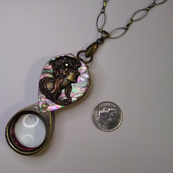 Magnifying Glass Bronze Tone Vintage Style Art Nouveau Lady Face Mother … - Picture 2 of 12